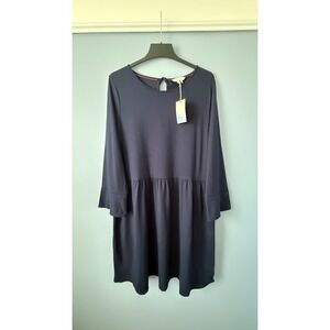 NWT Boden Women's Navy Knee Length Dress Tie Sleeve US Size 16R Cotton Blend